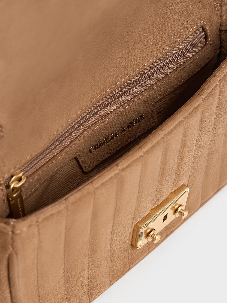 Mini Donna Faux Suede Fur-Trim Bag, Tan, hi-res