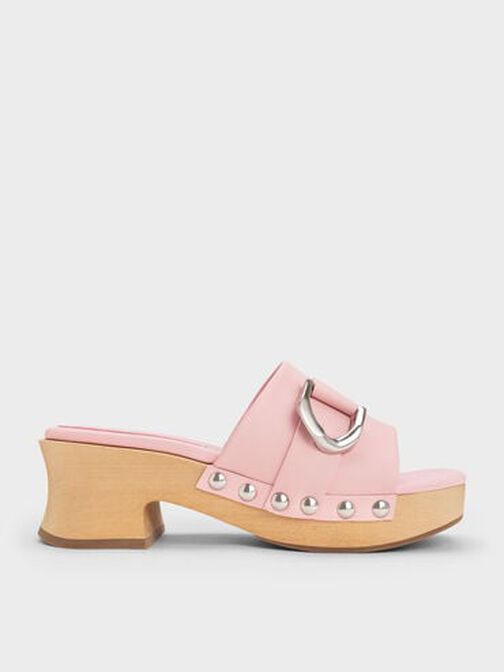 Gabine Studded Leather Open-Toe Clogs, Pink, hi-res