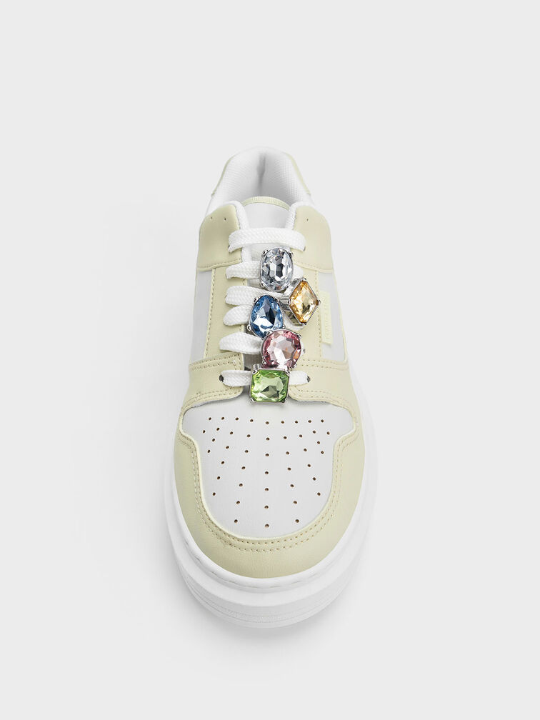Gem-Embellished Platform Sneakers, Mint Green, hi-res