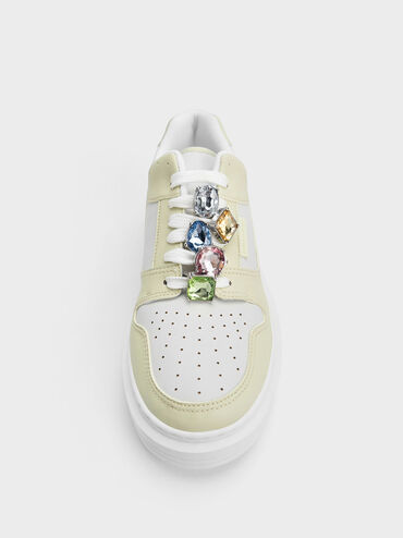 Gem-Embellished Platform Sneakers, Mint Green, hi-res