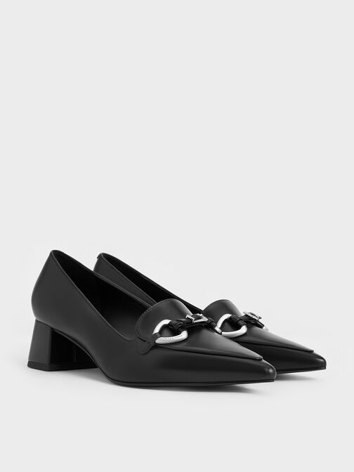 Metallic-Accent Pointed-Toe Block-Heel Pumps, Black, hi-res