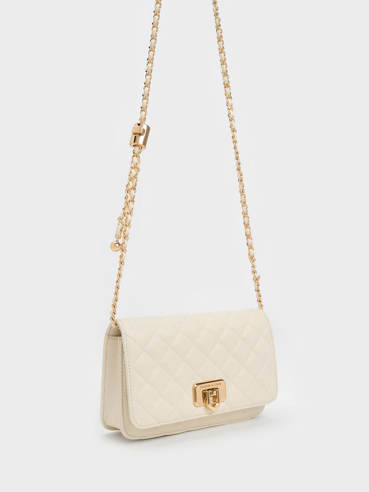 Cressida Quilted Push-Lock Clutch, Cream, hi-res