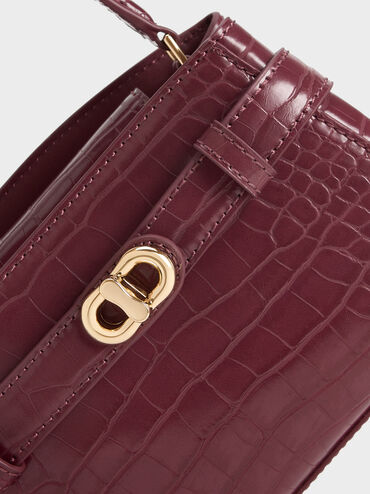 Aubrielle Croc-Effect Top Handle Bag, Burgundy, hi-res