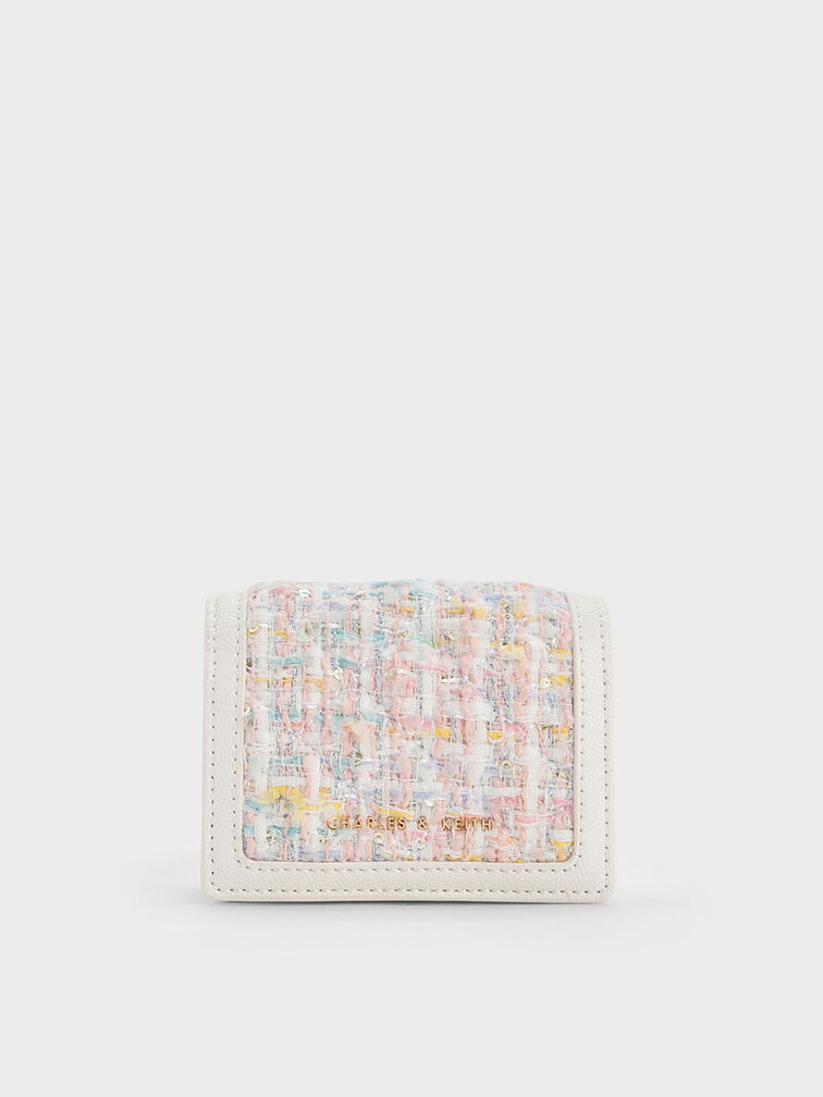 Micaela Tweed Card Holder, White, hi-res
