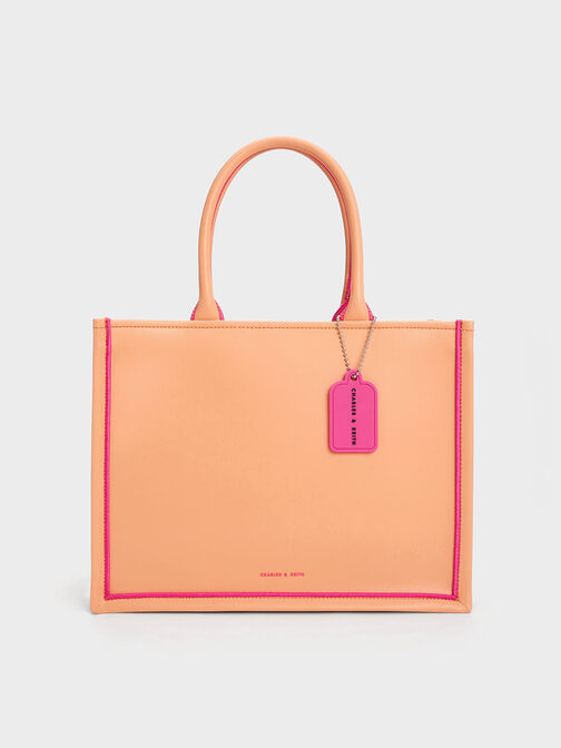 Jump Contrast-Trim Tote Bag, Orange, hi-res
