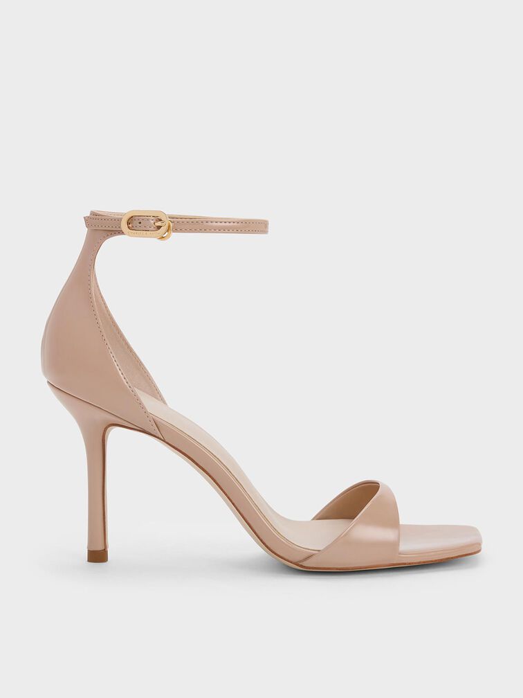 Patent Ankle Strap Heeled Sandals, Nude, hi-res