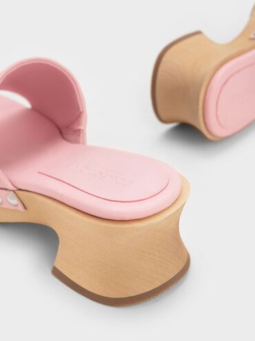 Gabine Studded Leather Open-Toe Clogs, Pink, hi-res