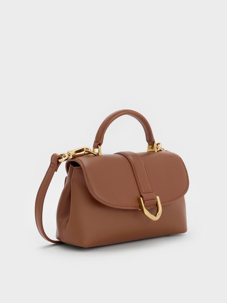 Gabine Leather Top Handle Bag, Chocolate, hi-res