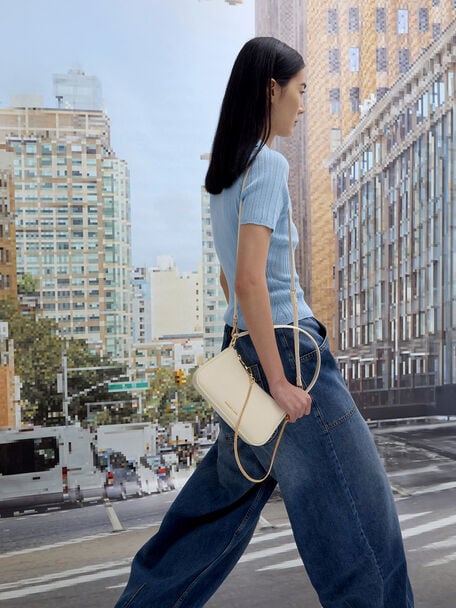 Elspeth Croc-Effect Chain-Link Shoulder Bag, Cream Croco, hi-res