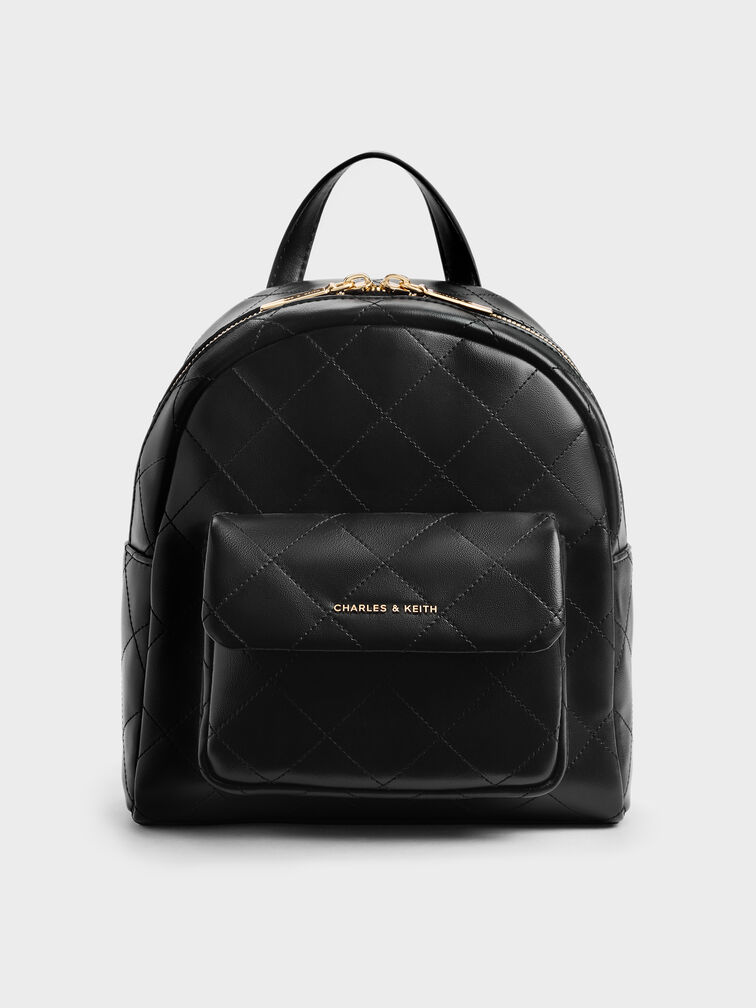 Alva Quilted Front-Pocket Backpack, Black, hi-res