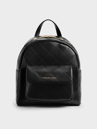 Alva Quilted Front-Pocket Backpack, Black, hi-res