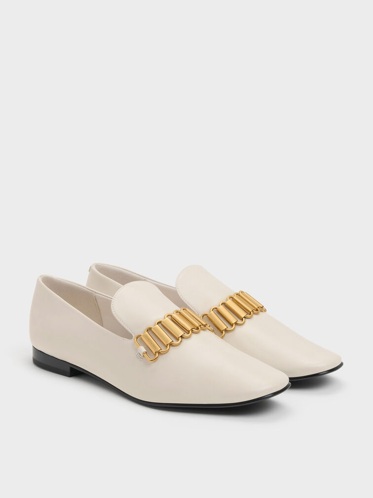 Metallic-Accent Loafers, Chalk, hi-res
