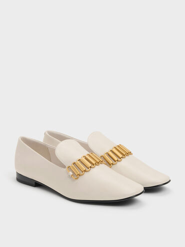 Metallic-Accent Loafers, Chalk, hi-res