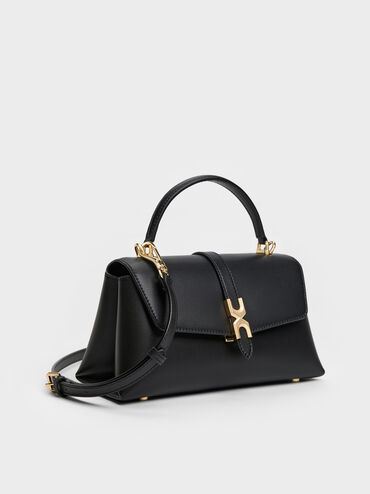 Adalyn Metallic-Buckle Chain-Strap Top Handle Bag, Black, hi-res