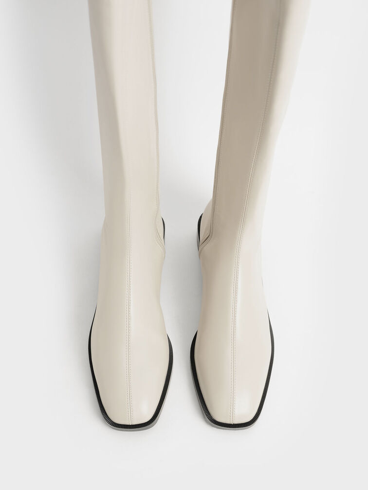 Sasky Knee High Flat Boots, Chalk, hi-res