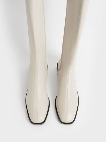 Sasky Knee High Flat Boots, Chalk, hi-res