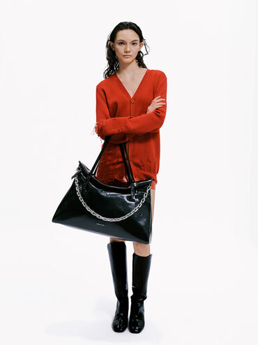Andromeda Chunky-Chain Trapeze XL Tote Bag, Noir, hi-res