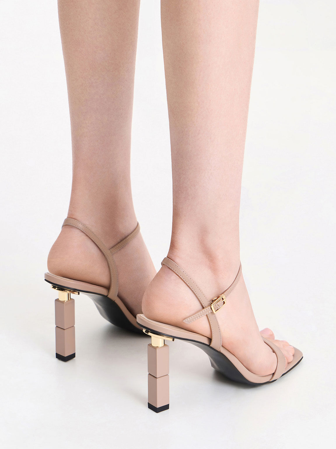 Nude Square-Toe Heeled Sandals - CHARLES & KEITH BS