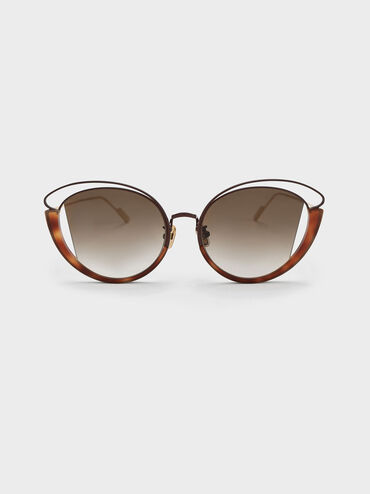 Cut-Out Wireframe Oval Sunglasses, T. Shell, hi-res