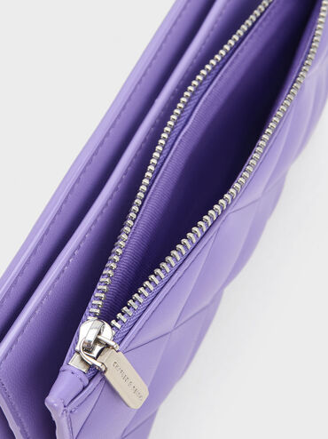 Danika Quilted Long Wallet, Purple, hi-res