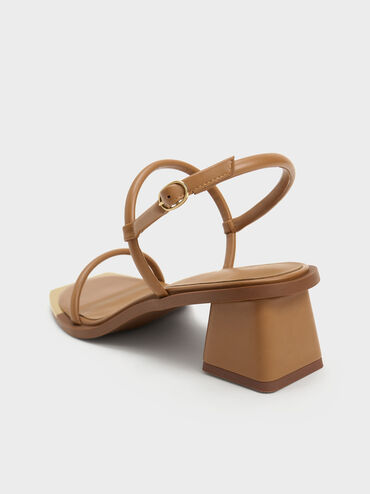 Metallic Tip Strappy Sandals, Camel, hi-res