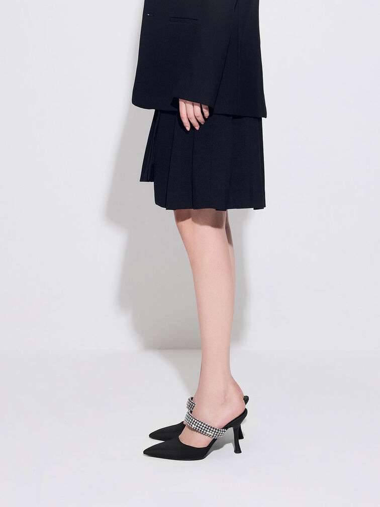 Gem-Embellished Strap Mules, Black, hi-res