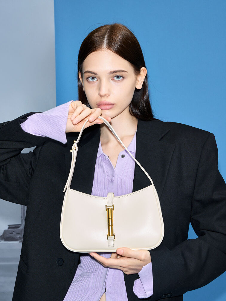 Cesia Metallic Accent Shoulder Bag, Cream, hi-res