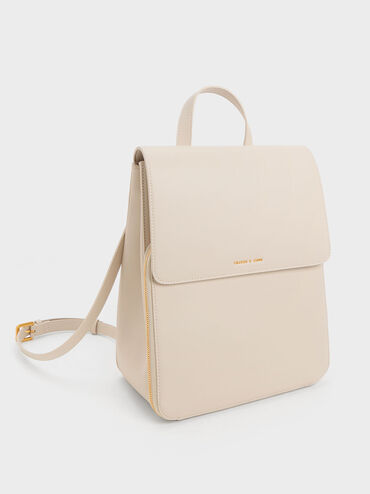 Front Flap Structured Backpack, Ivory, hi-res