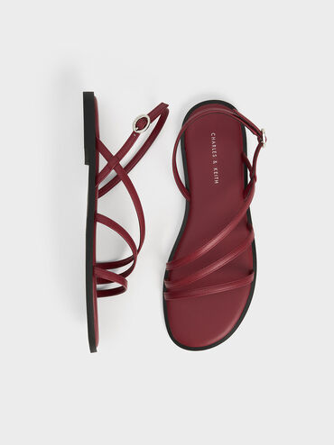 Asymmetric Triple-Strap Sandals, Burgundy, hi-res