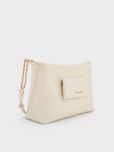 Duo Quilted Front-Pocket Hobo Bag, Cream, hi-res