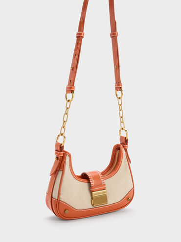 Winslet Canvas Belted Hobo Bag, Orange, hi-res