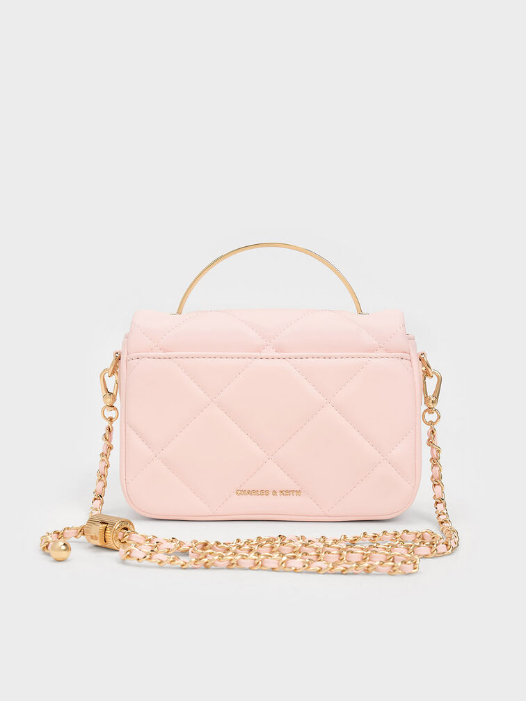 Quilted Boxy Top Handle Bag, Pink, hi-res