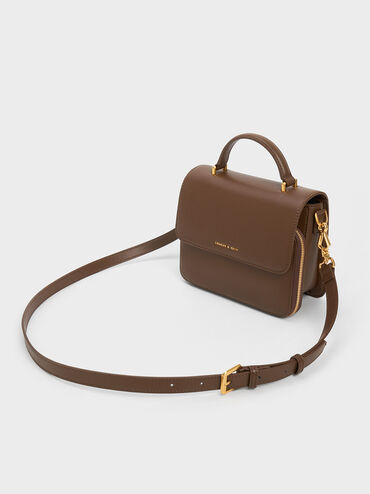 Octavia Front Flap Top Handle Bag, Dark Brown, hi-res