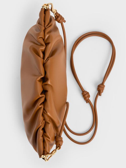 Brigette Ruched Chain-Handle Clutch, Brown, hi-res