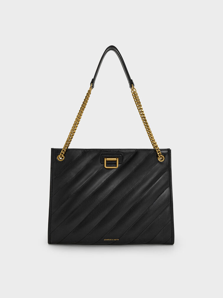 Neva Panelled Chain-Strap Tote Bag, Black, hi-res