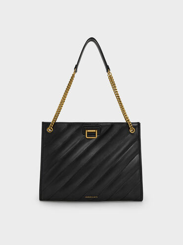 Neva Panelled Chain-Strap Tote Bag, Black, hi-res