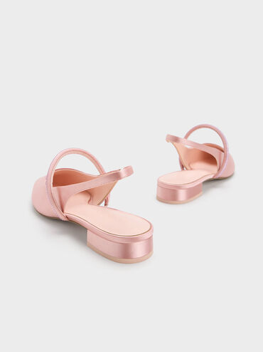 Satin Crystal-Strap Pointed-Toe Slingback Flats, Light Pink, hi-res