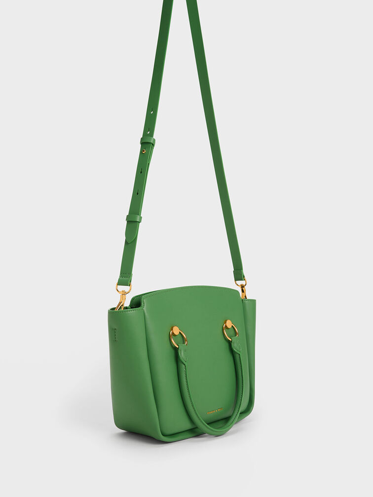Ring-Embellished Large Tote Bag, Green, hi-res