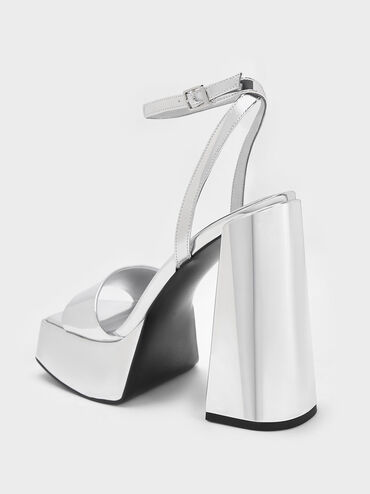 Metallic Platform Ankle-Strap Sandals, Silver, hi-res
