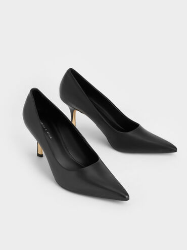 Sculptural Heel Pointed-Toe Pumps, Black, hi-res