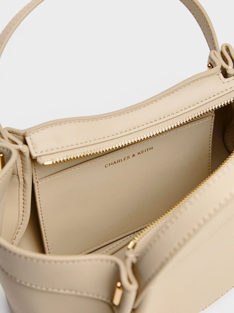 Clarice Pleated Double-Handle Tote Bag, Dusted Oat, hi-res