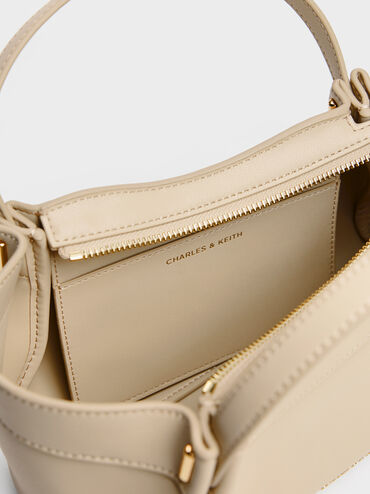 Clarice Pleated Double-Handle Tote Bag, Dusted Oat, hi-res