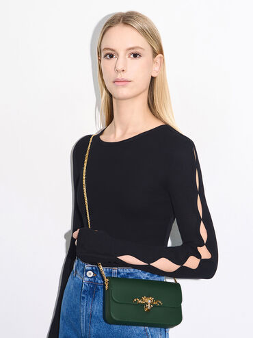Merial Metallic Accent Clutch, Dark Green, hi-res
