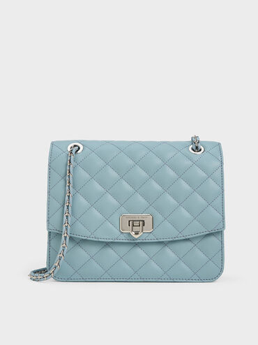 Cressida Quilted Chain Strap Bag, Slate Blue, hi-res