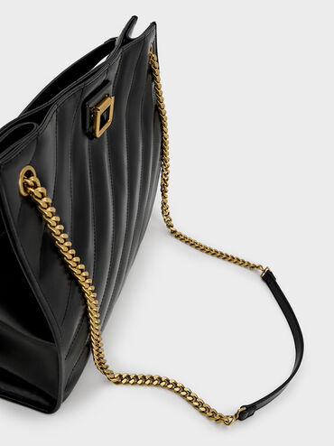 Neva Panelled Chain-Strap Tote Bag, Black, hi-res
