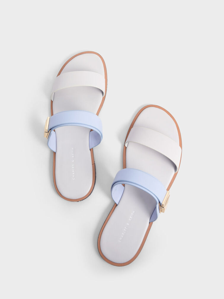 Dove Metallic Buckle Slide Sandals, Light Blue, hi-res
