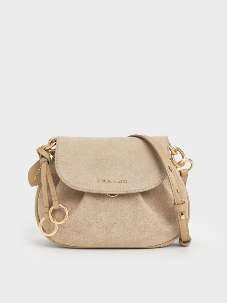 Britton Recycled Suede Ruched Saddle Bag, Nutmeg Beige, hi-res