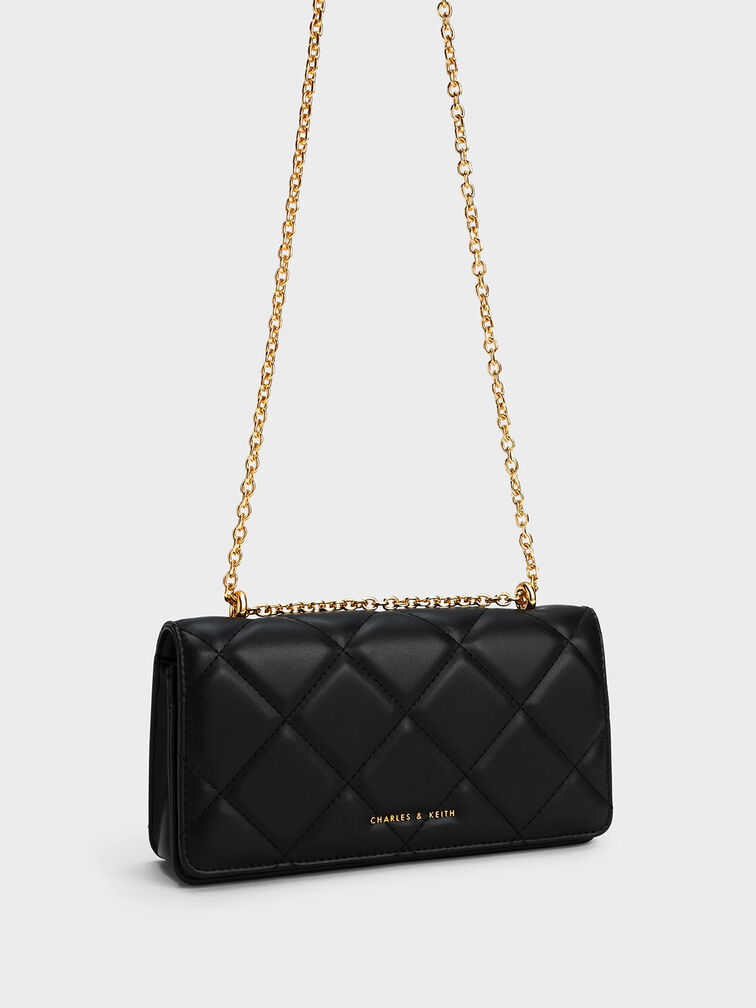 Paffuto Chain Handle Quilted Long Wallet, Black, hi-res