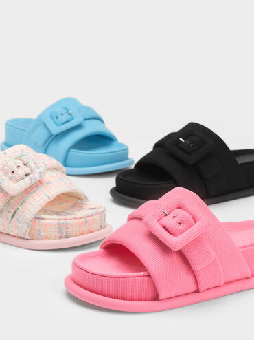 Sinead Woven Buckled Slide Sandals, Blue, hi-res