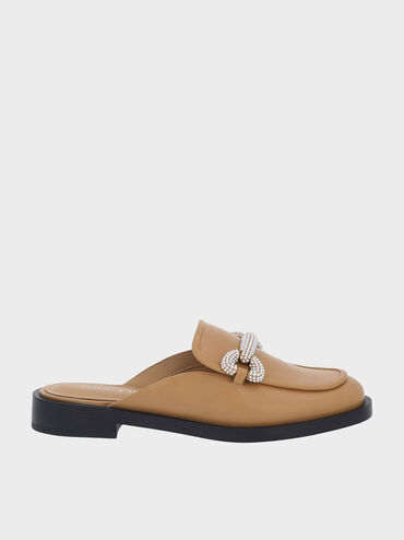 Beaded Accent Loafer Mules, Camel, hi-res